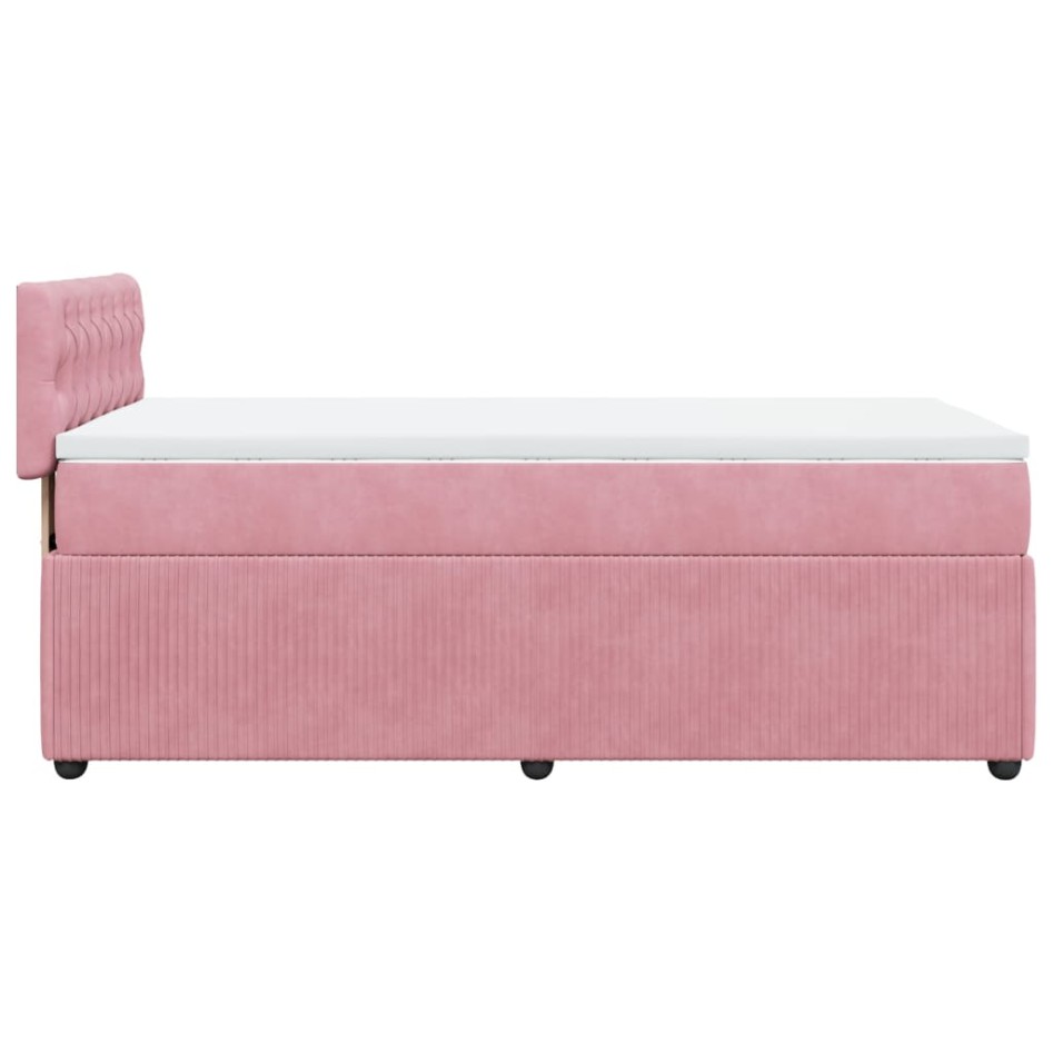 Cama box spring con colchón terciopelo rosa 90x200