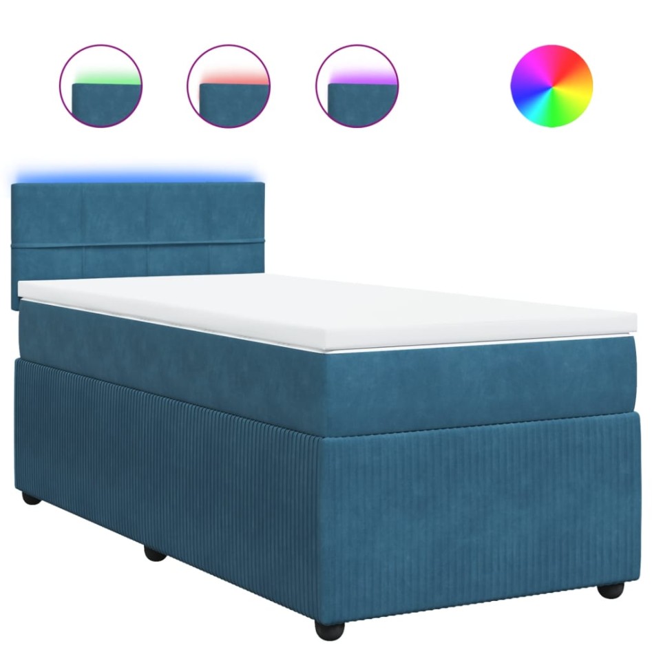 Cama box spring con colchón terciopelo azul 90x200