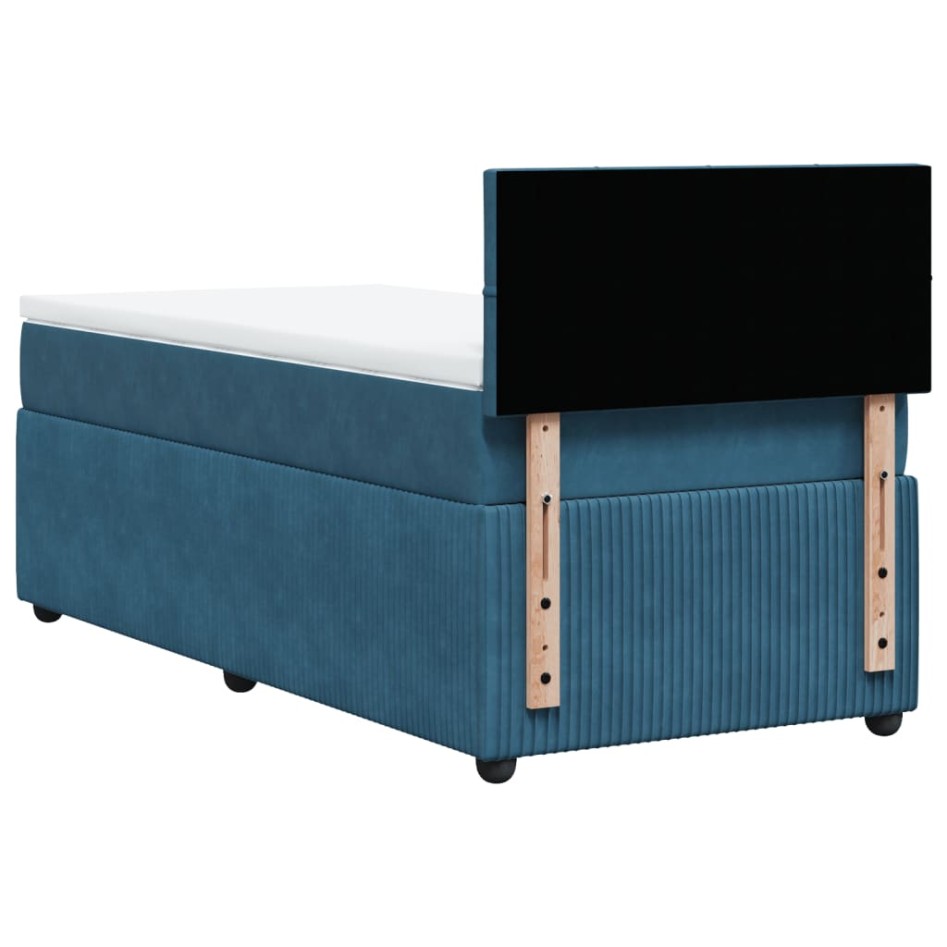 Cama box spring con colchón terciopelo azul 90x200
