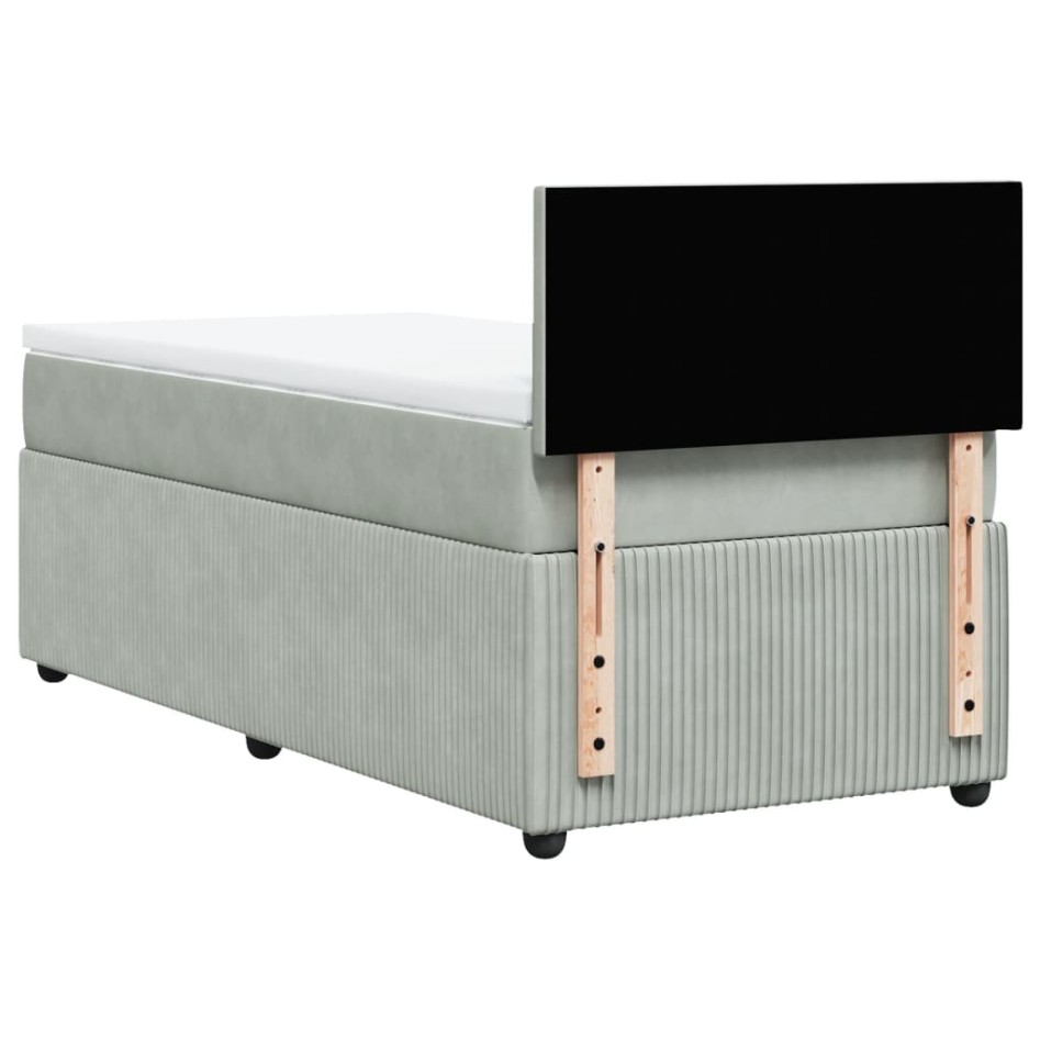 Cama box spring con colchón terciopelo gris claro 100x200