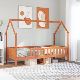 Cama con forma de casa de niños madera maciza marrón 80x200