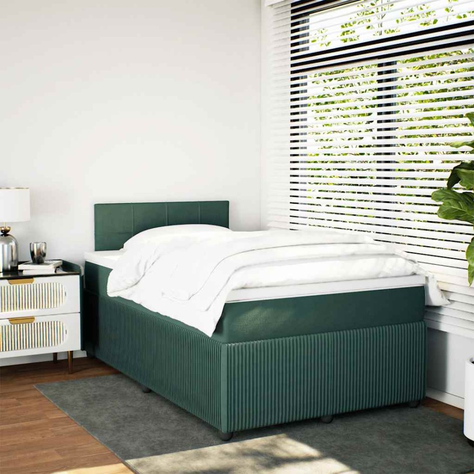 Cama box spring con colchón terciopelo verde oscuro 120x190