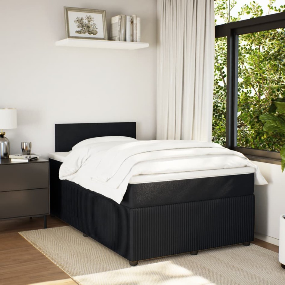 Cama box spring con colchón terciopelo negro 120x200