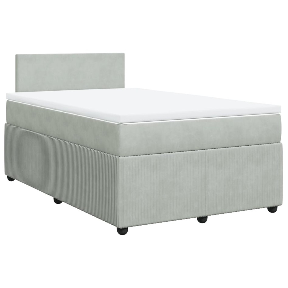 Cama box spring con colchón terciopelo gris claro 120x200