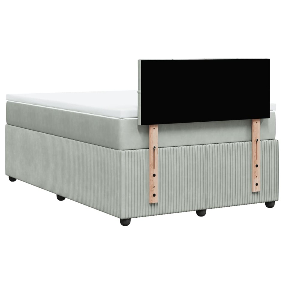 Cama box spring con colchón terciopelo gris claro 120x200