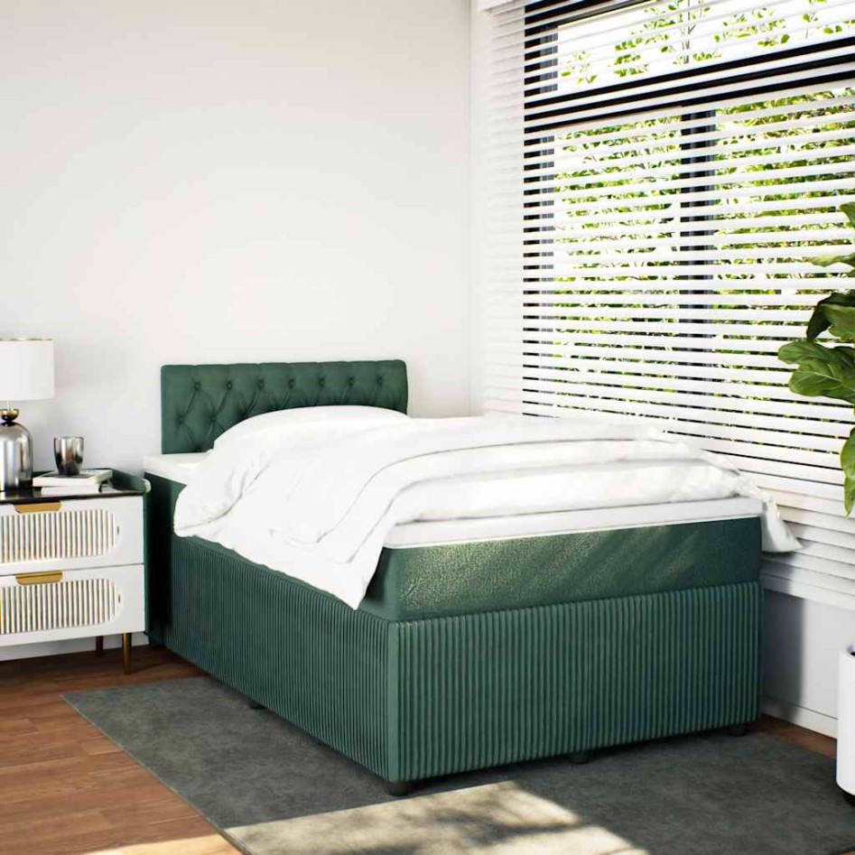 Cama box spring con colchón terciopelo verde oscuro 120x200
