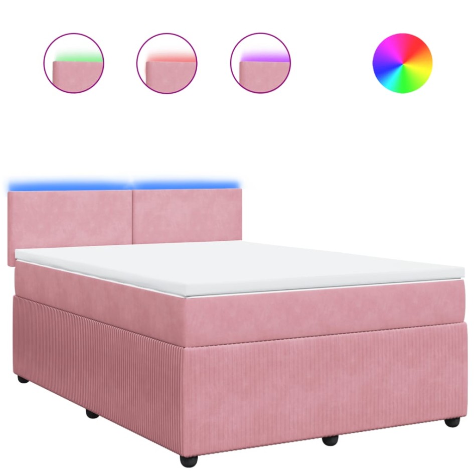 Cama box spring con colchón terciopelo rosa 140x190