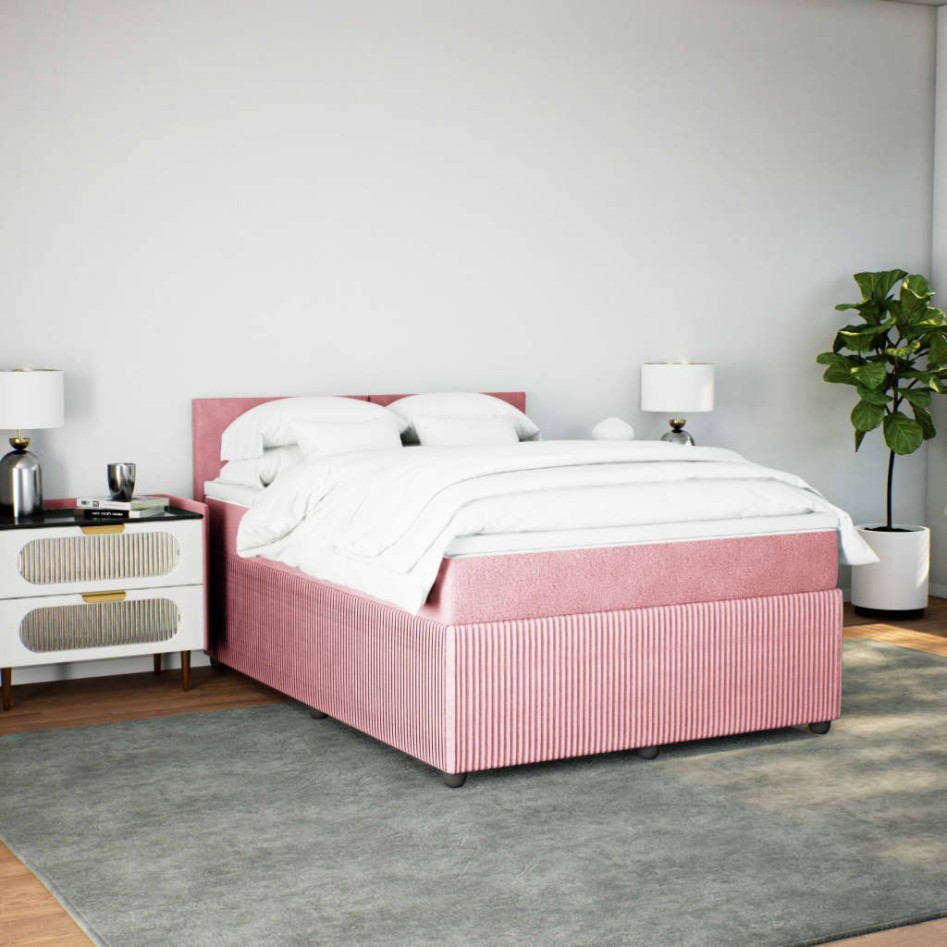 Cama box spring con colchón terciopelo rosa 140x190