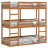 Litera triple de madera maciza de pino marrón cera 90x200