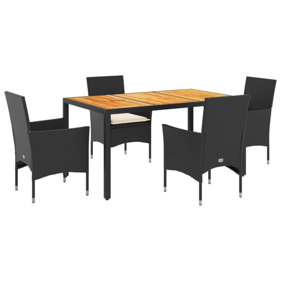 Set de comedor jardín 5 pzas con cojines ratán PE acacia