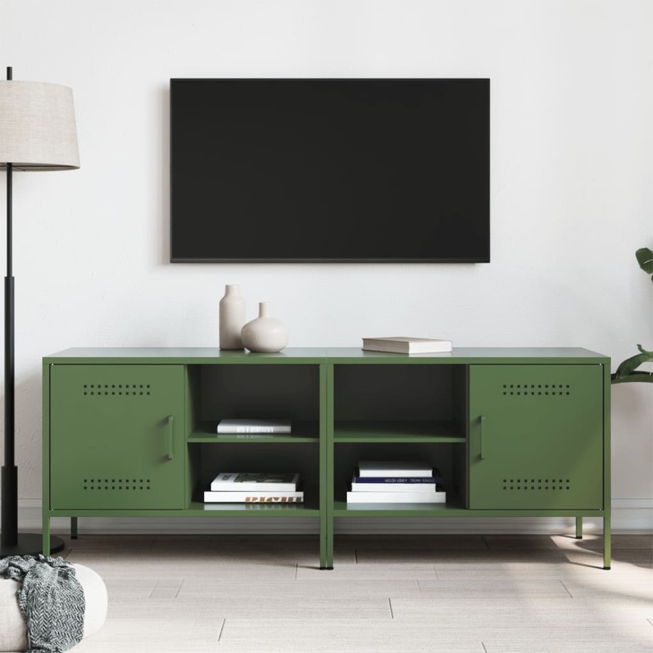 Muebles de TV 2 piezas acero verde oliva 68x39x50,5