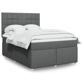 Cama box spring con colchón tela gris oscuro 140x200