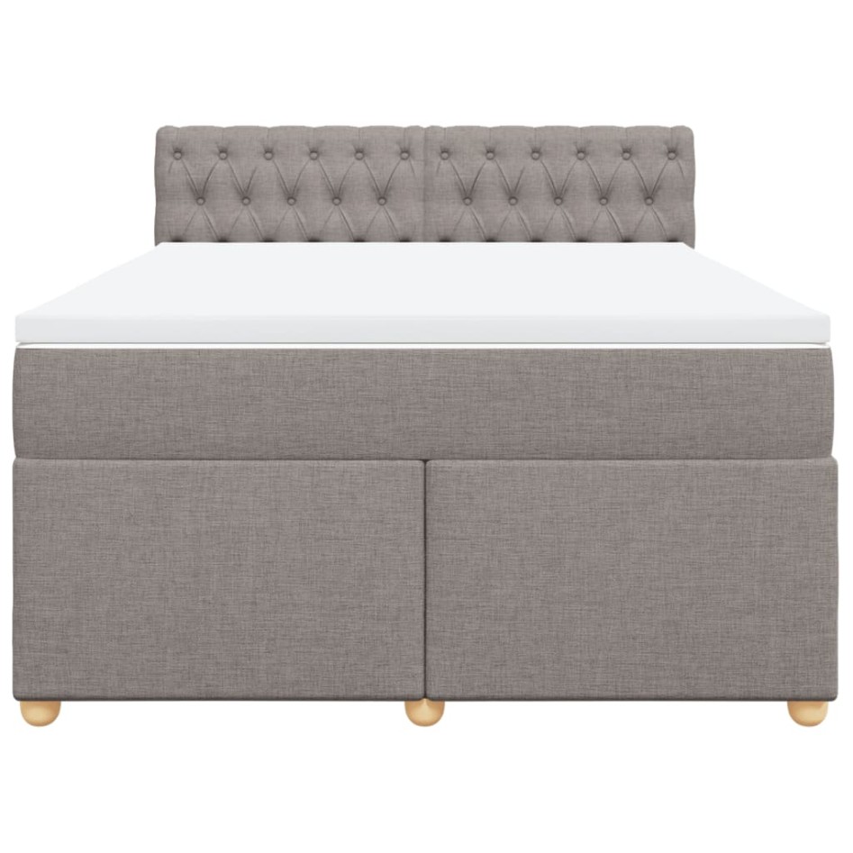 Cama box spring con colchón tela gris taupe 140x200