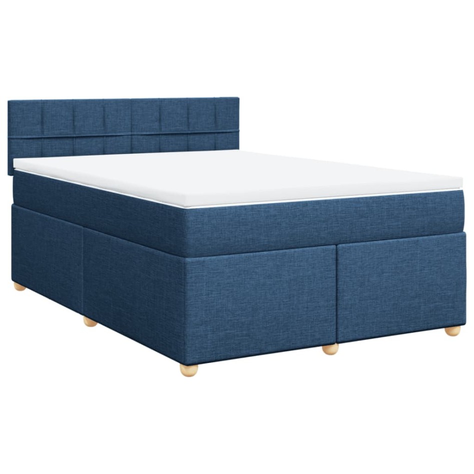 Cama box spring con colchón tela azul 160x200