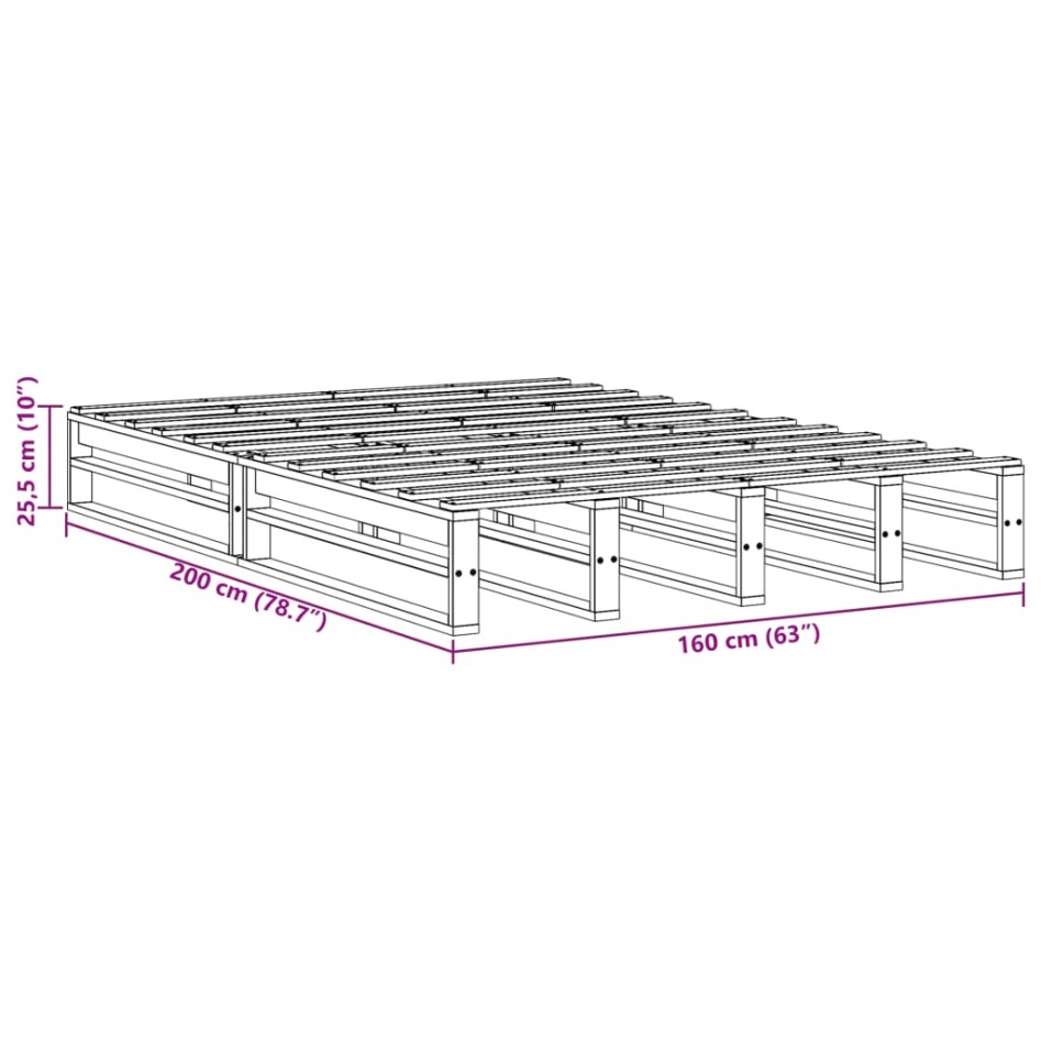 Estructura de cama sin colchón madera maciza de pino 160x200