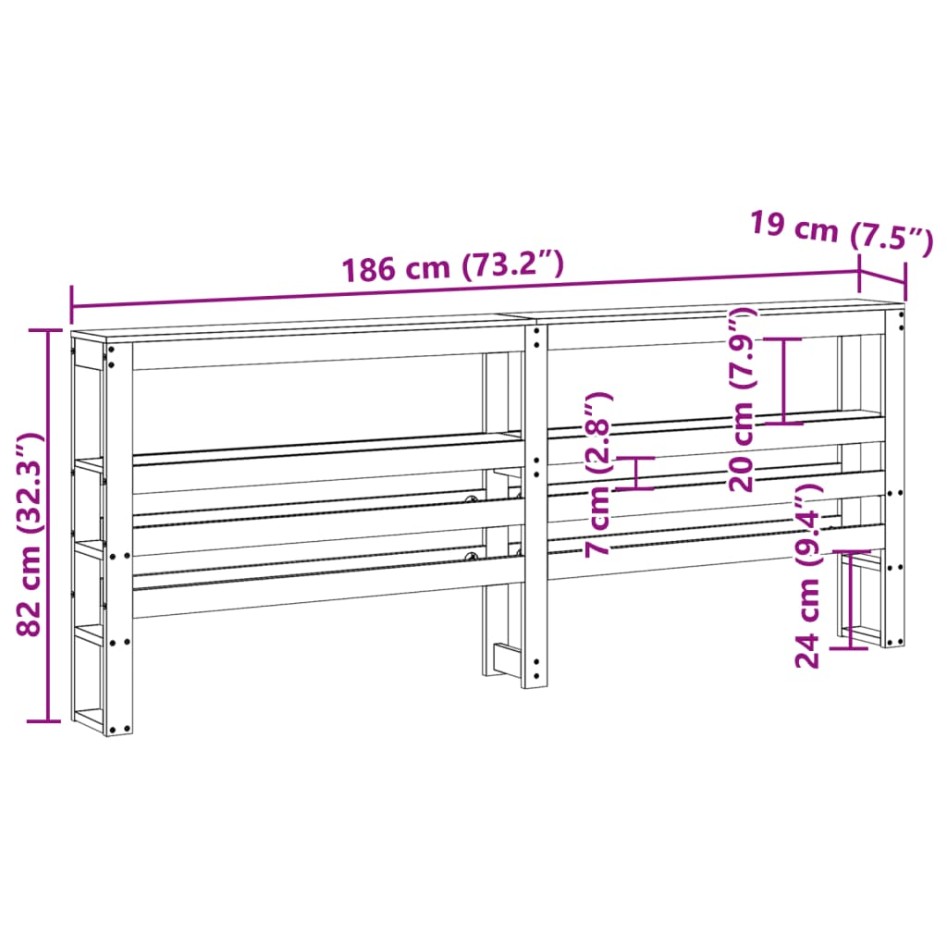 Cabecero de cama con estantes madera maciza pino marrón 180