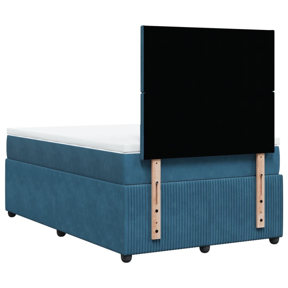 Cama box spring con colchón terciopelo azul 120x190