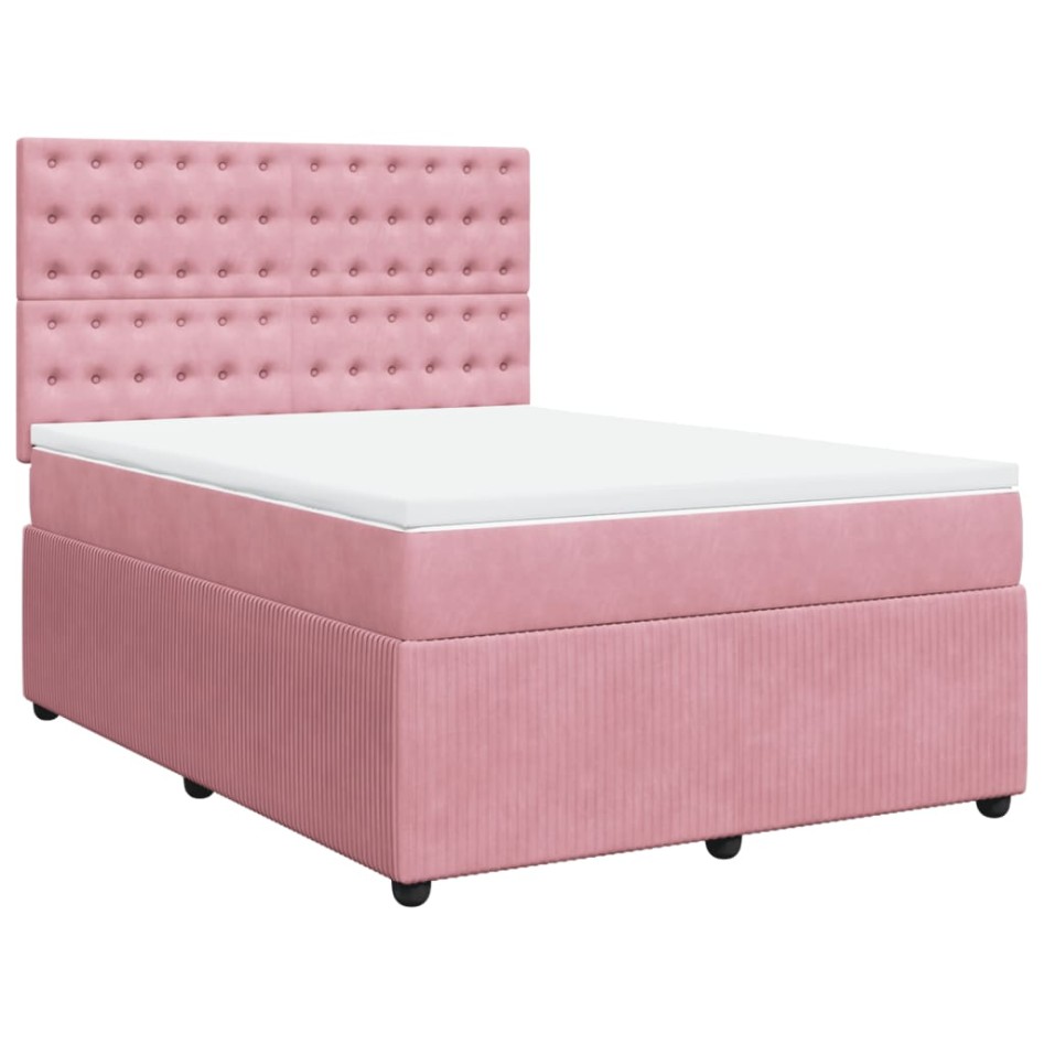 Cama box spring con colchón terciopelo rosa 140x200