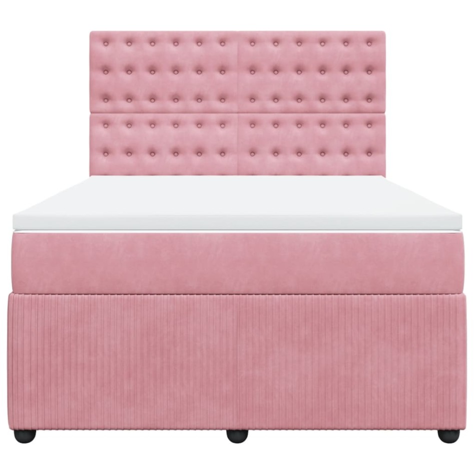 Cama box spring con colchón terciopelo rosa 140x200