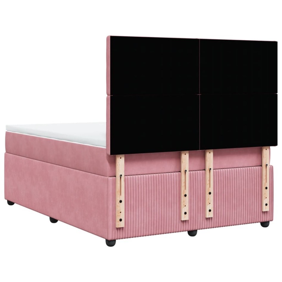 Cama box spring con colchón terciopelo rosa 140x200