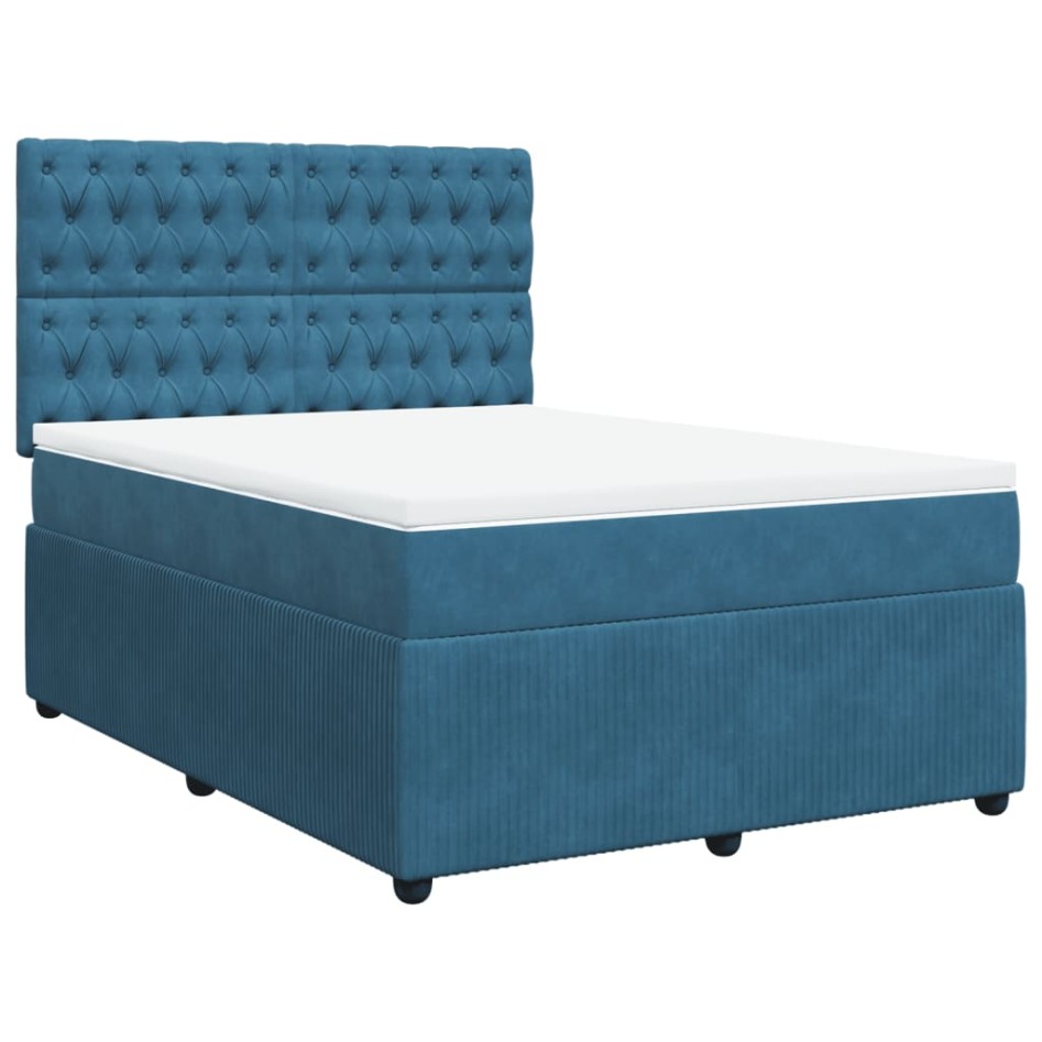 Cama box spring con colchón terciopelo azul 140x200