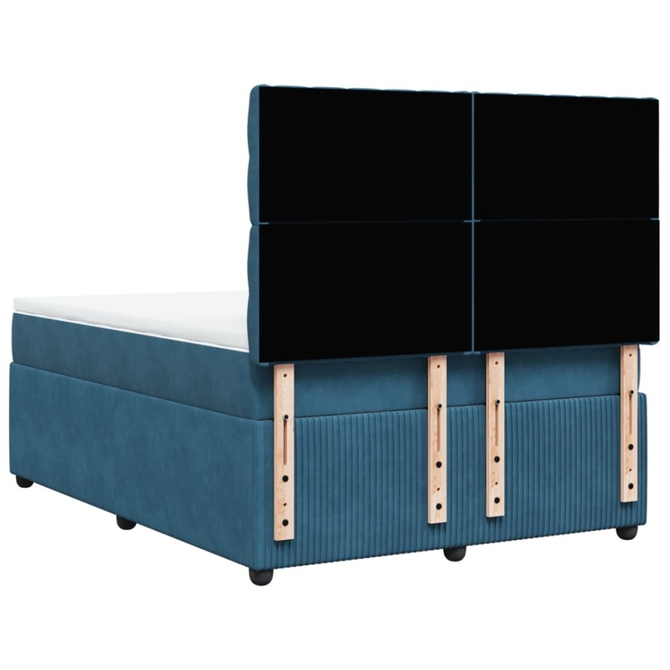 Cama box spring con colchón terciopelo azul 140x200