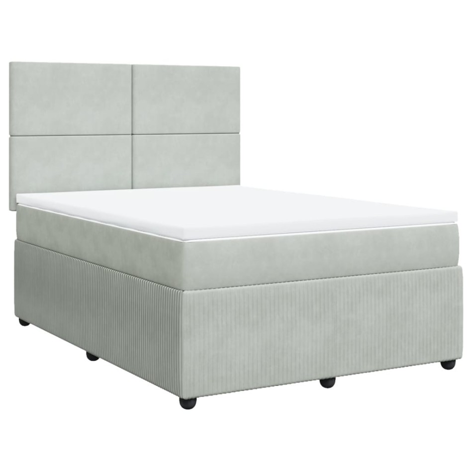 Cama box spring con colchón terciopelo gris claro 140x190