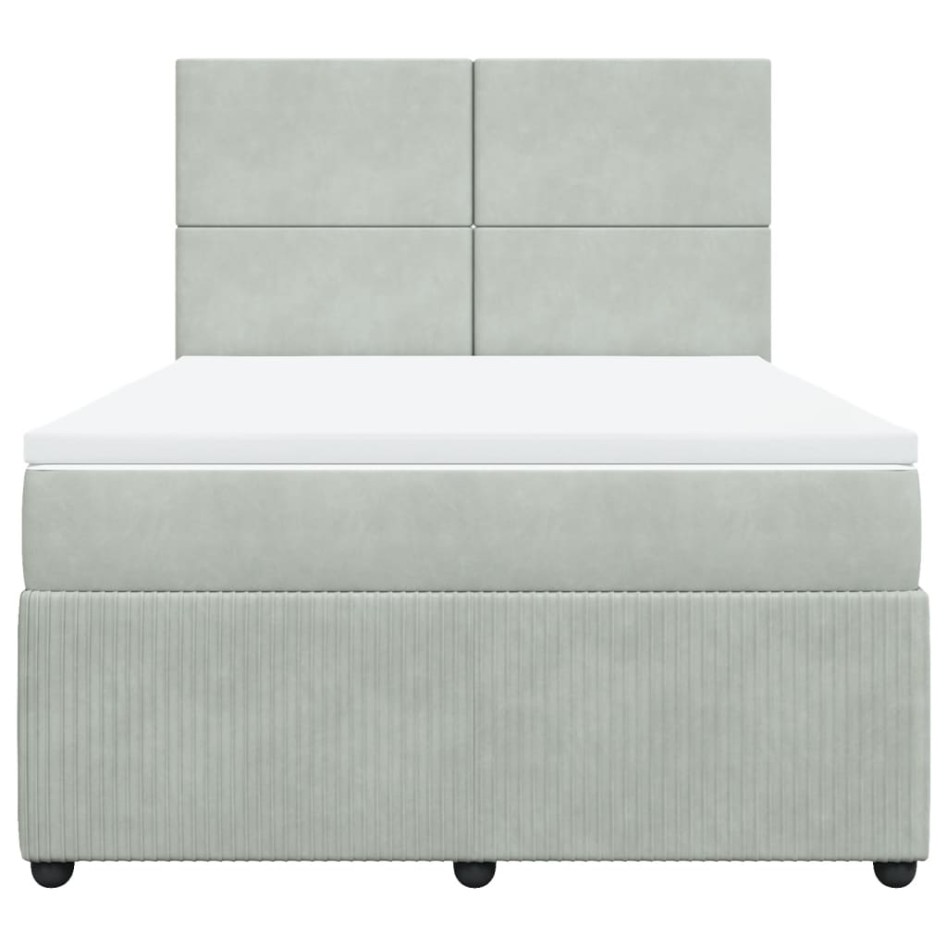Cama box spring con colchón terciopelo gris claro 140x190