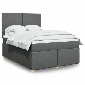Cama box spring con colchón tela gris oscuro 140x190