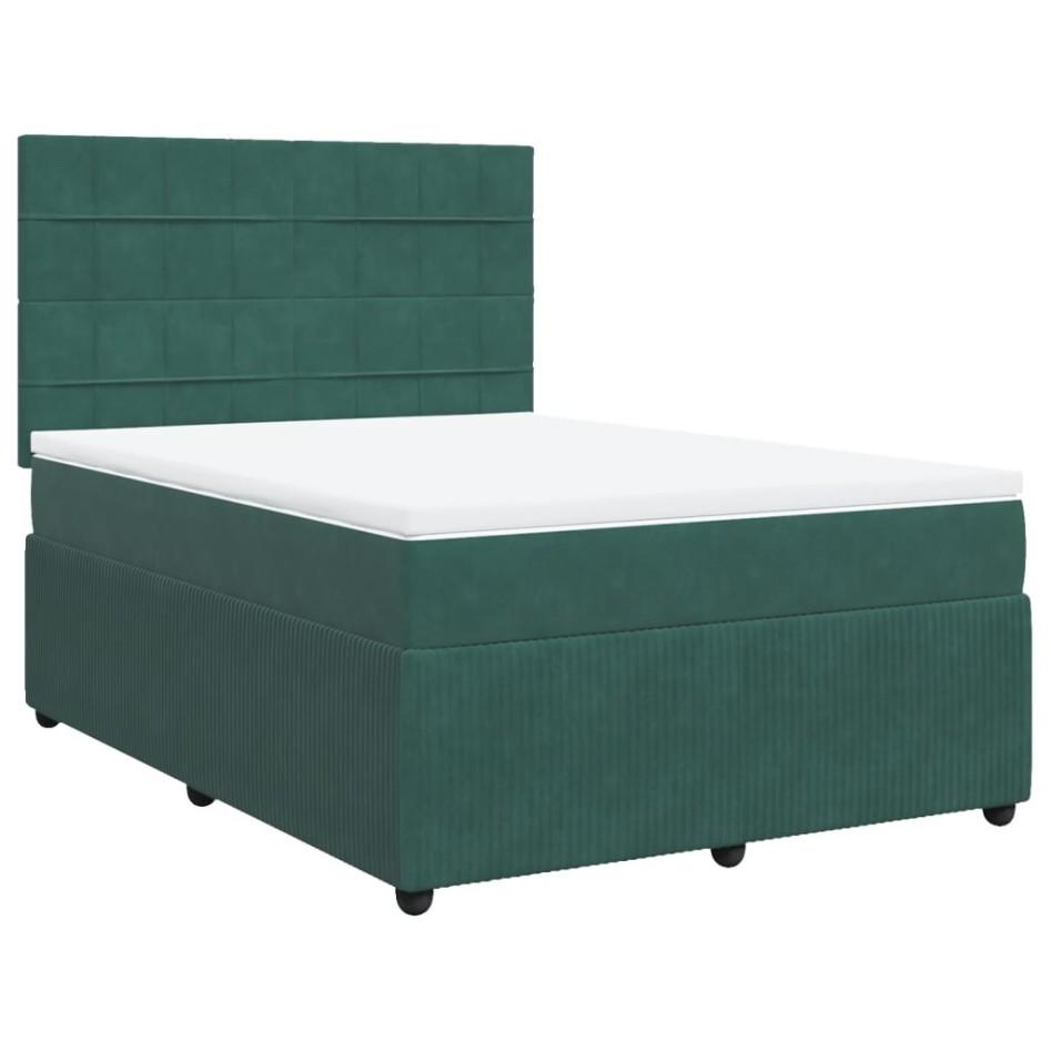 Cama box spring con colchón terciopelo verde oscuro 140x190