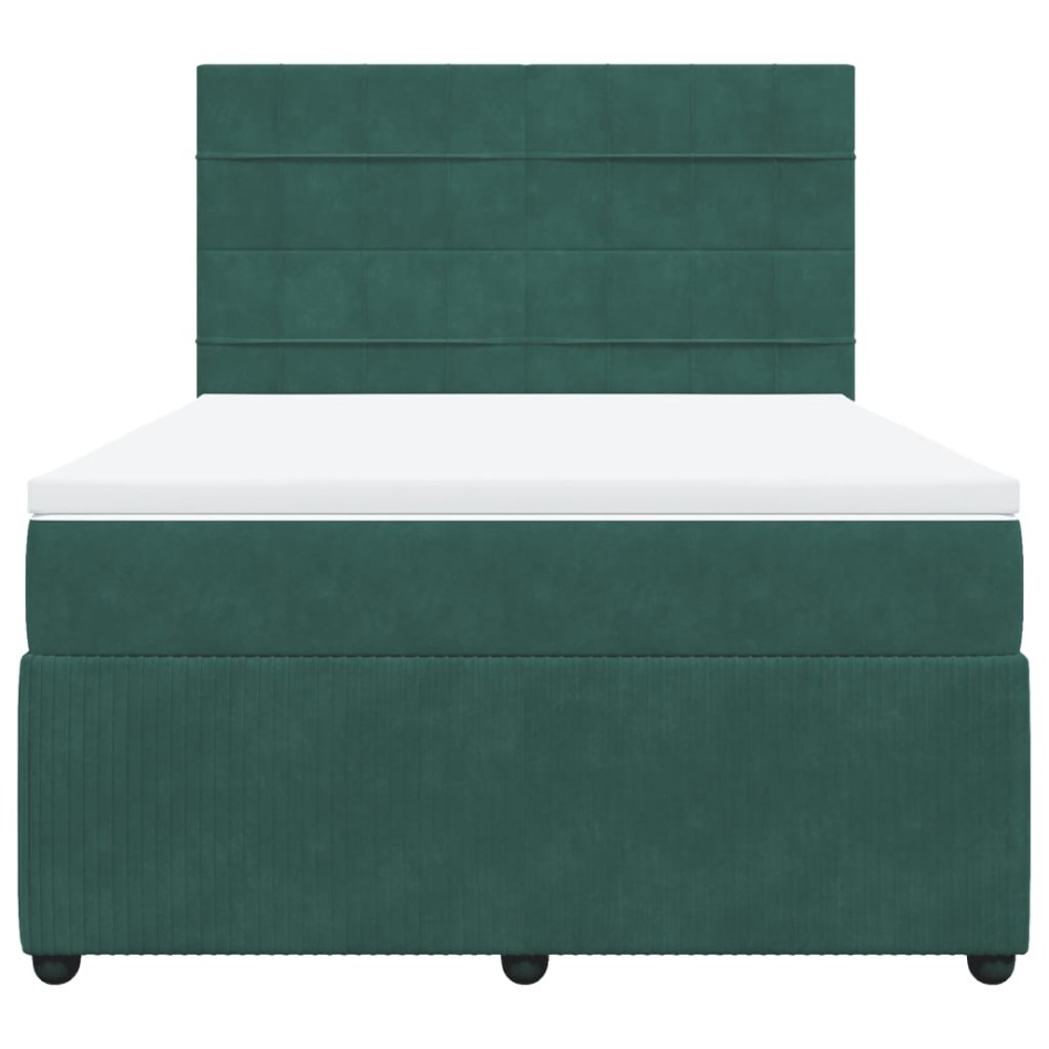 Cama box spring con colchón terciopelo verde oscuro 140x190