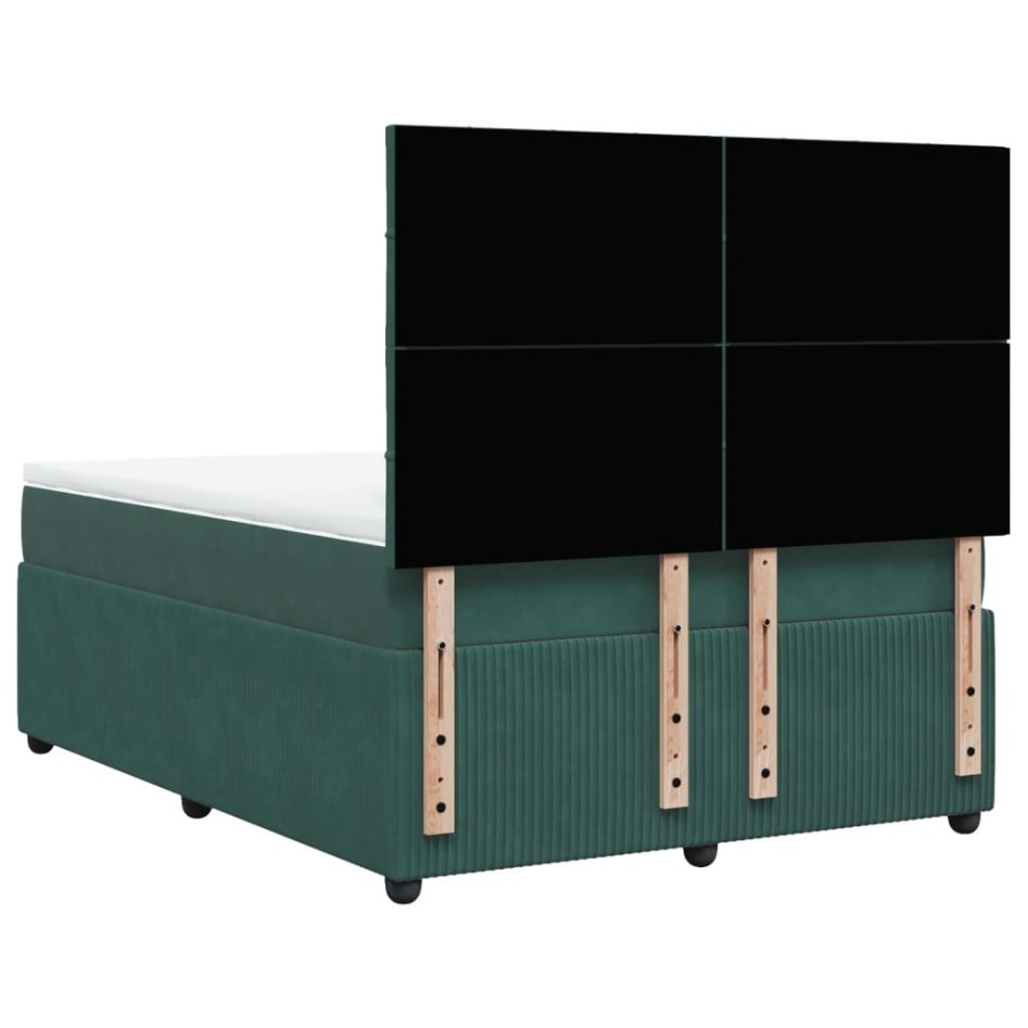 Cama box spring con colchón terciopelo verde oscuro 140x190