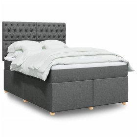 Cama box spring con colchón tela gris oscuro 140x190