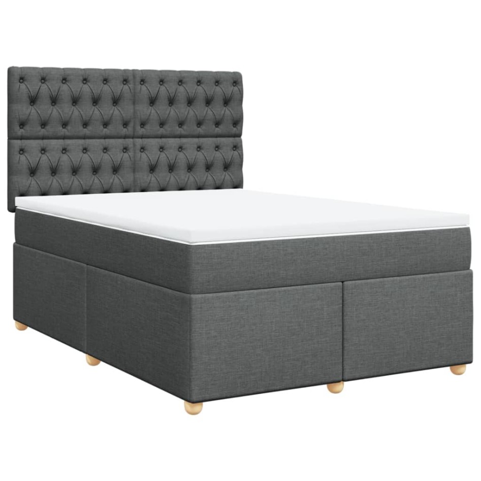Cama box spring con colchón tela gris oscuro 140x190