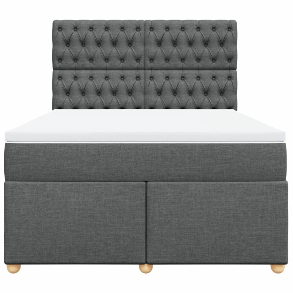 Cama box spring con colchón tela gris oscuro 140x190