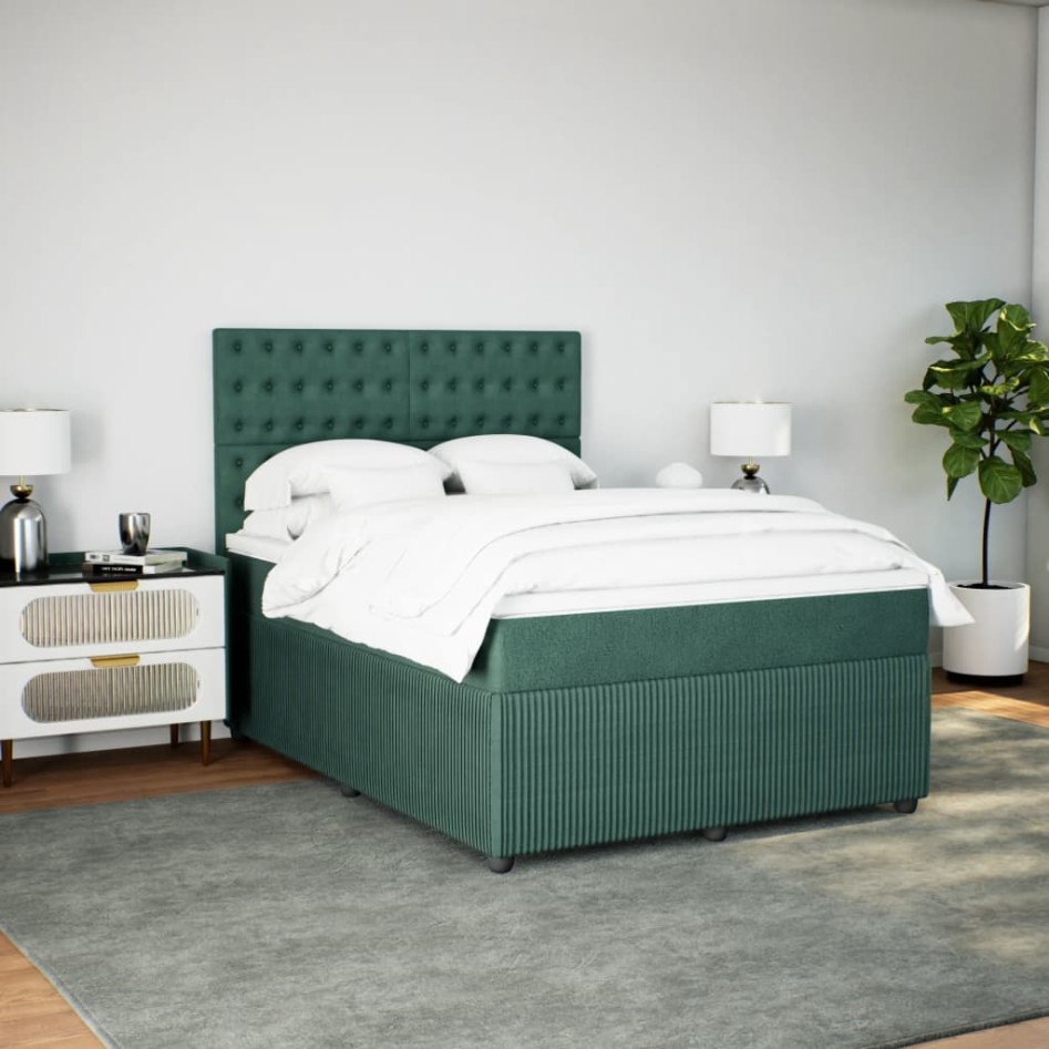 Cama box spring con colchón terciopelo verde oscuro 140x190