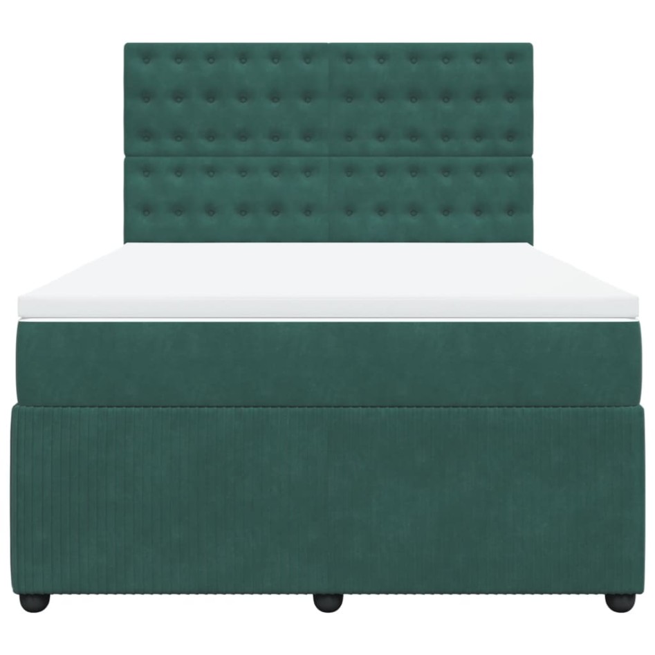 Cama box spring con colchón terciopelo verde oscuro 140x190