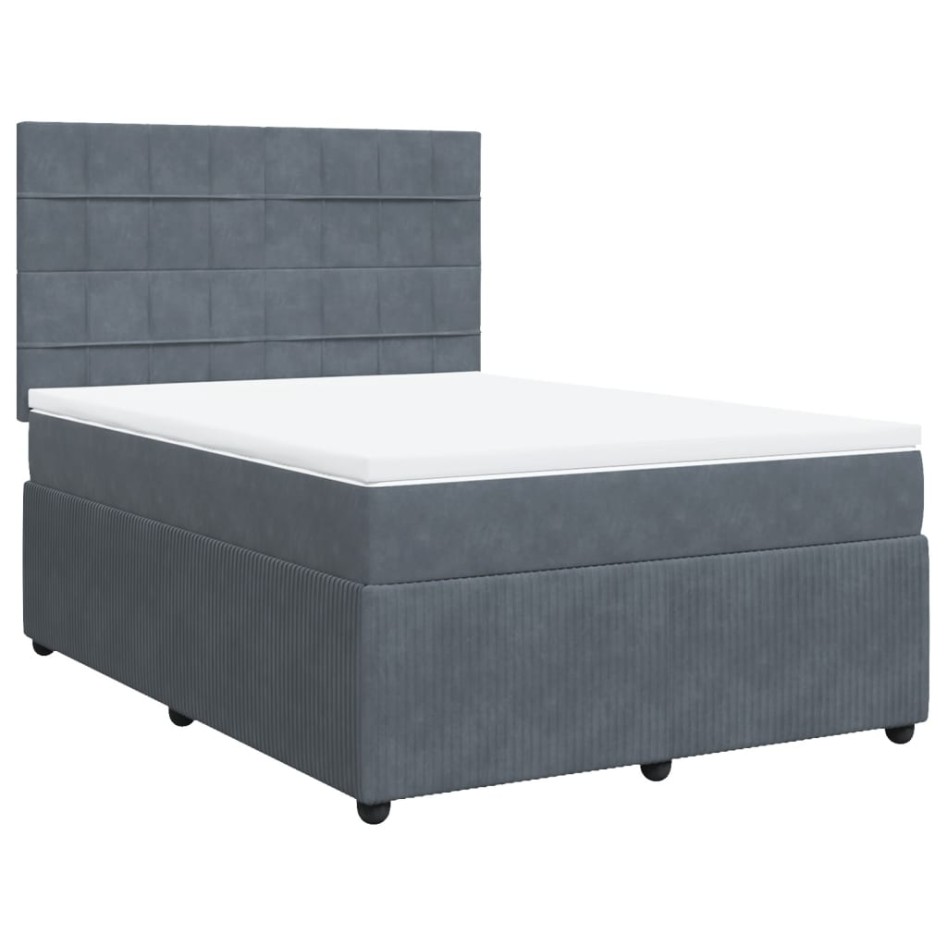 Cama box spring con colchón terciopelo gris oscuro 140x190