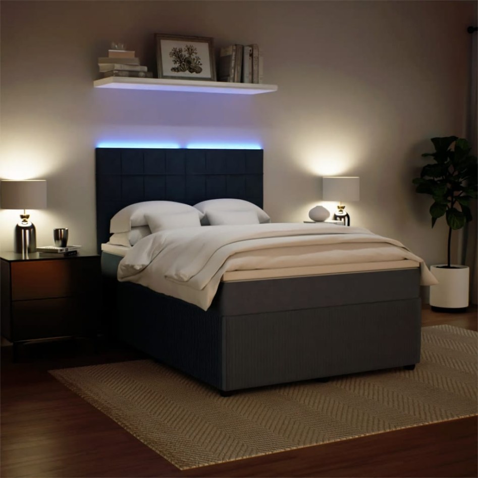 Cama box spring con colchón terciopelo gris oscuro 140x190
