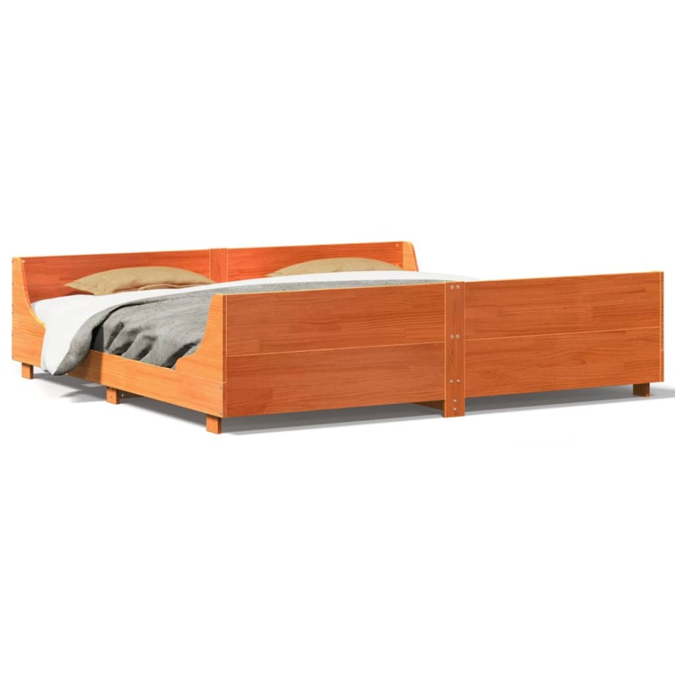 Cama sin colchón madera maciza de pino marrón cera 180x200