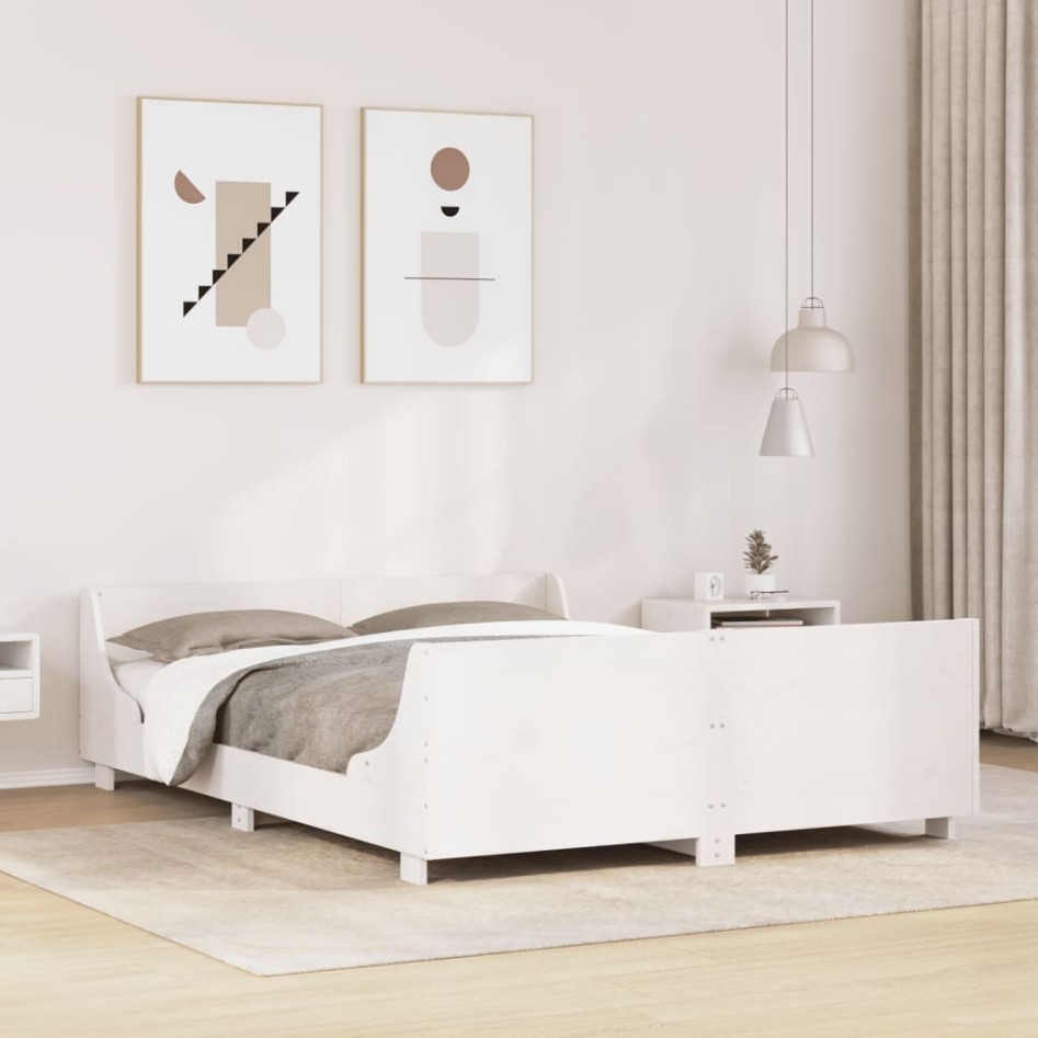Estructura de cama sin colchón madera de pino blanca 150x200