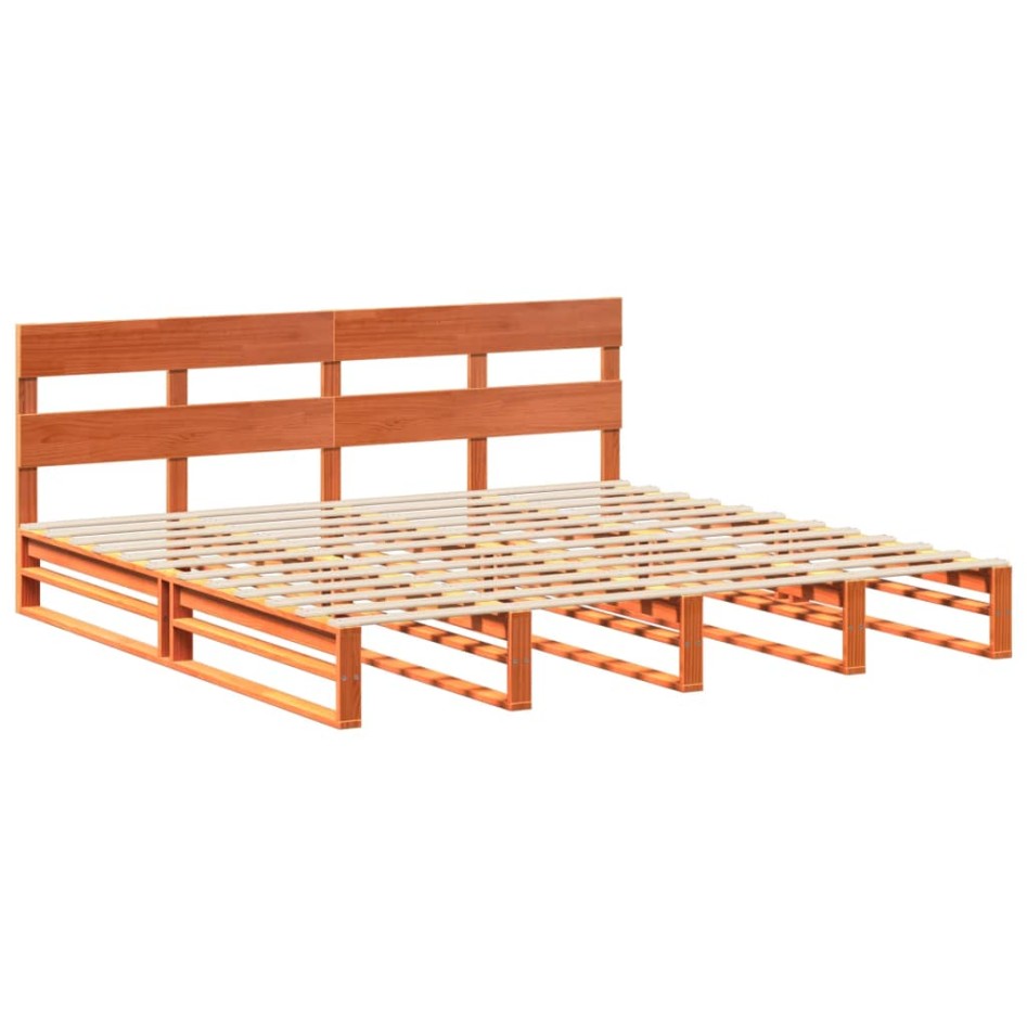 Cama sin colchón madera maciza de pino marrón cera 180x200