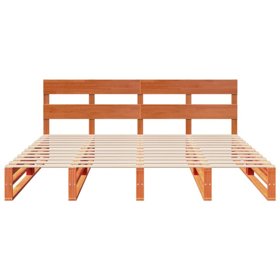 Cama sin colchón madera maciza de pino marrón cera 180x200