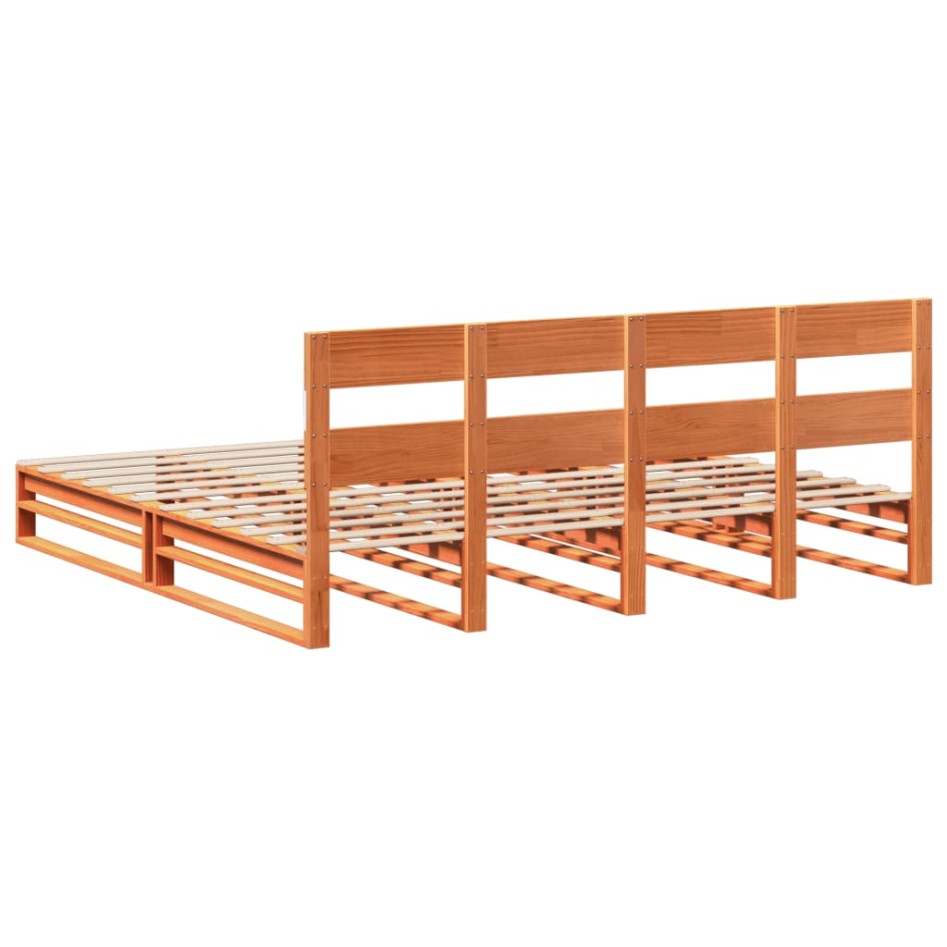 Cama sin colchón madera maciza de pino marrón cera 180x200