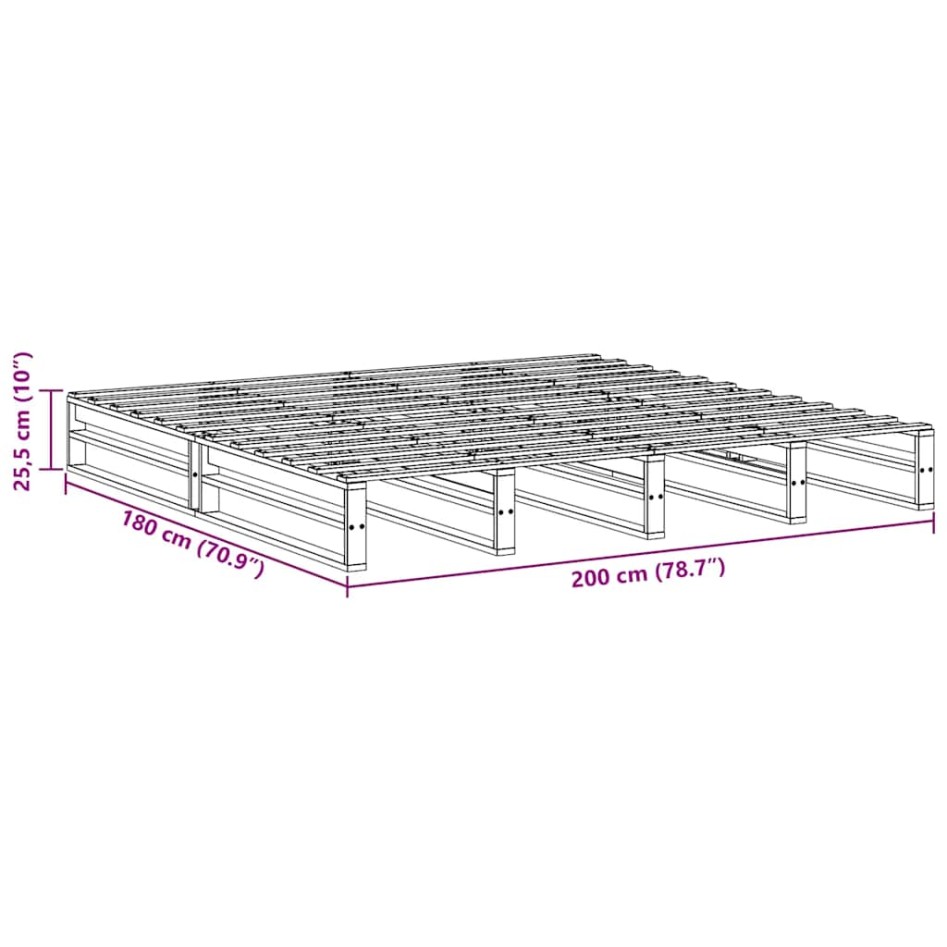 Estructura de cama sin colchón madera maciza de pino 180x200