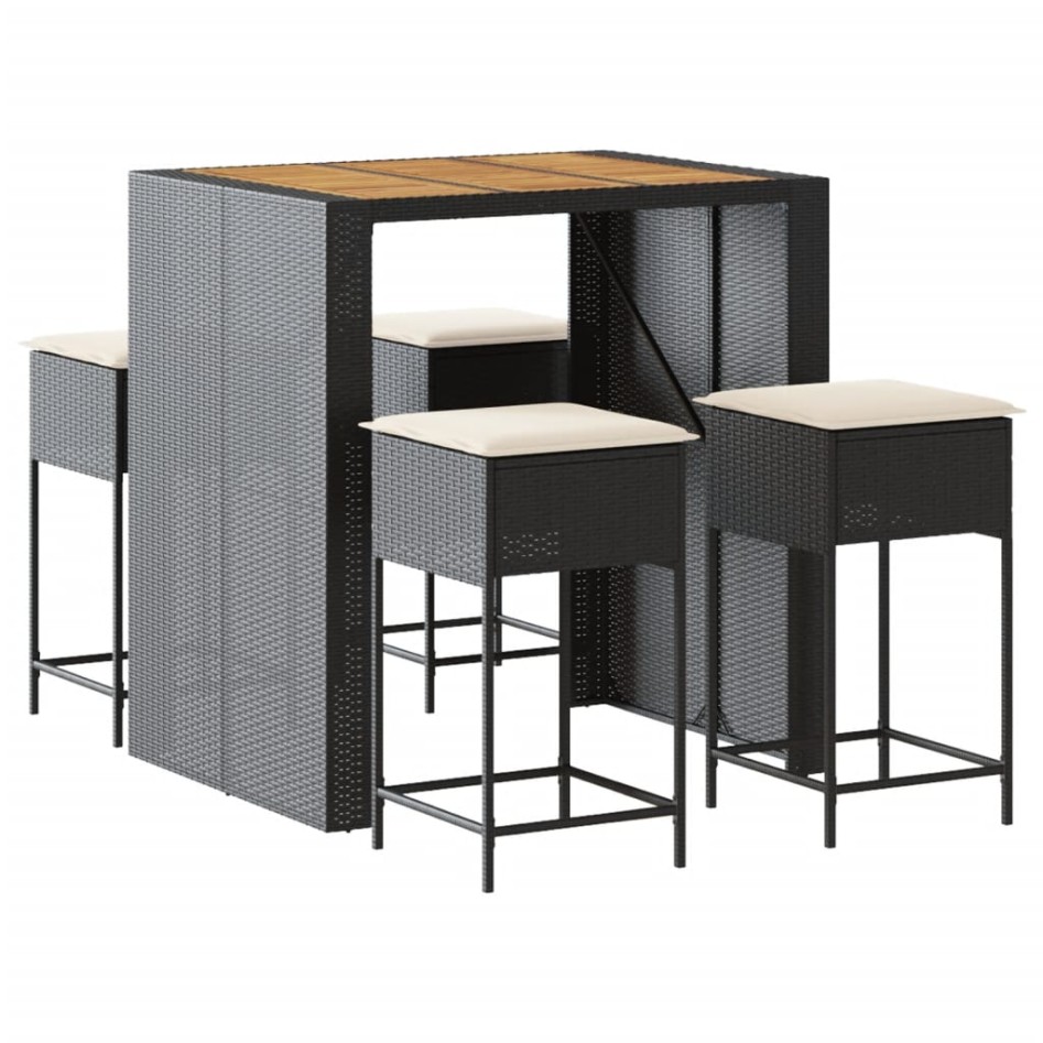 Juego de bar de jardín 5 piezas con cojines ratán PE