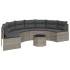 Sofá de jardín semicircular con mesa y cojines ratán PE