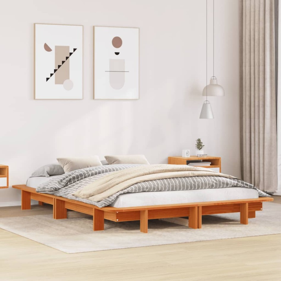 Estructura de cama sin colchón madera maciza marrón 135x190