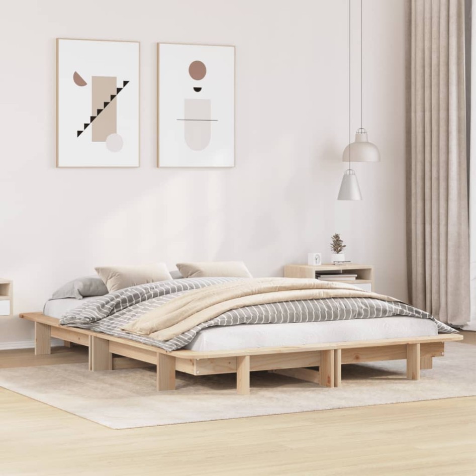 Estructura de cama sin colchón madera maciza de pino 135x190
