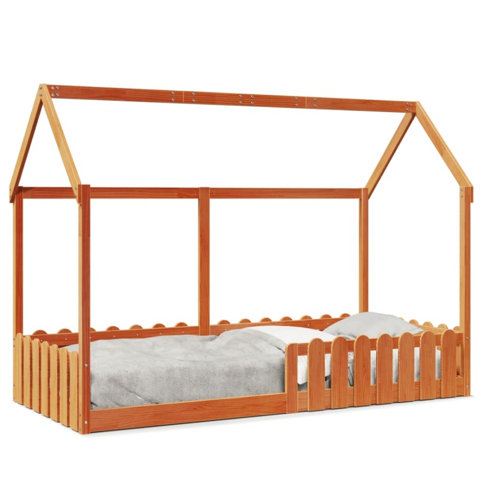 Cama con forma de casa de niños madera maciza marrón 90x200